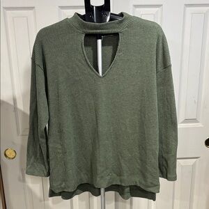 Terra & Sky Green Ribbed Keyhole Neck Sweater